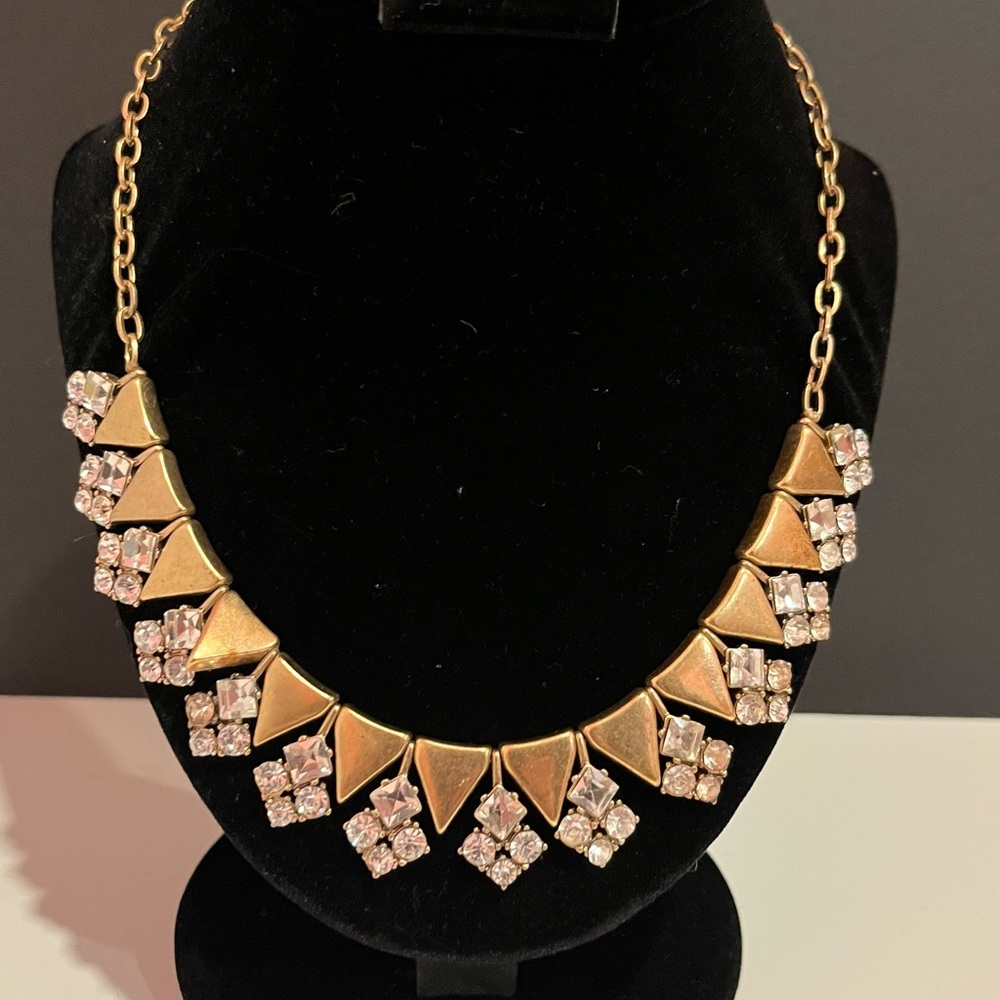 J Crew Arrow and Crystal Statement Adjustable Necklace Brushed Gold